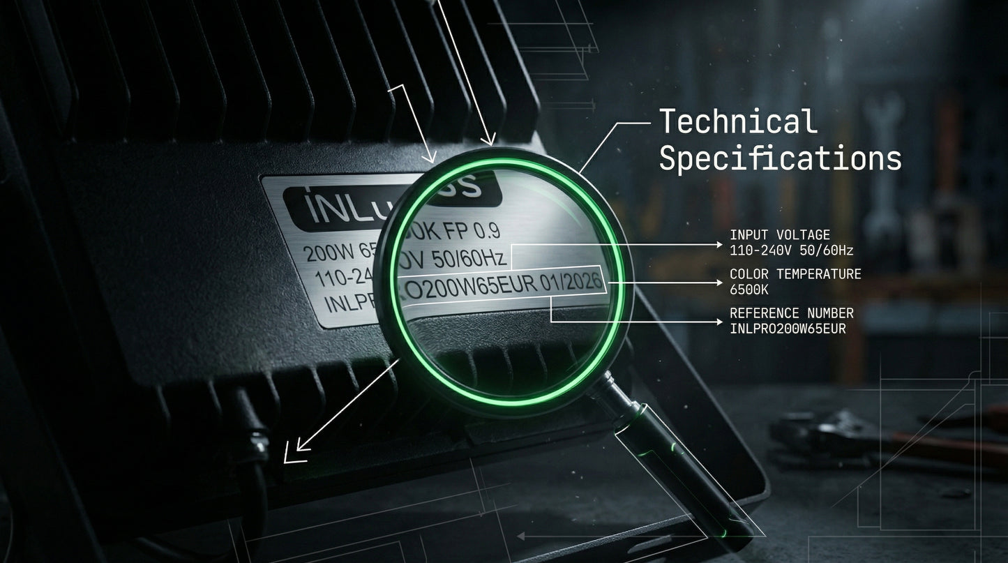 Electronic component with magnifying glass highlighting technical specifications on a dark background