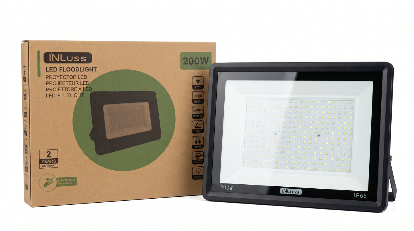 INLuss® Proyector LED 200W | IP65 Industrial | Certificado CE | 20,000 lm | 6500K | Garantía de 3 años