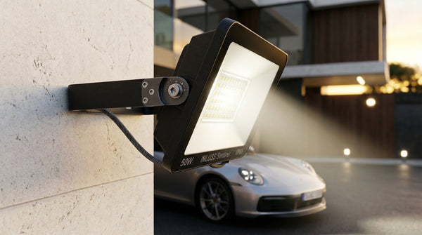 INL50W mounted on a wall with a car in the background