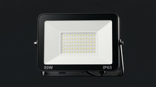 INLuss LED flood light with specifications on a black background