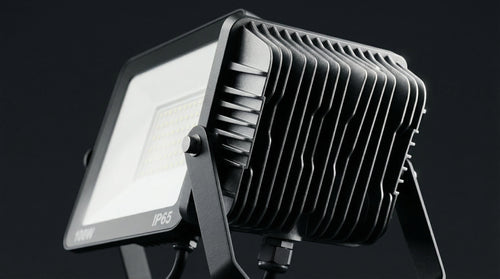 LED flood light on a black background