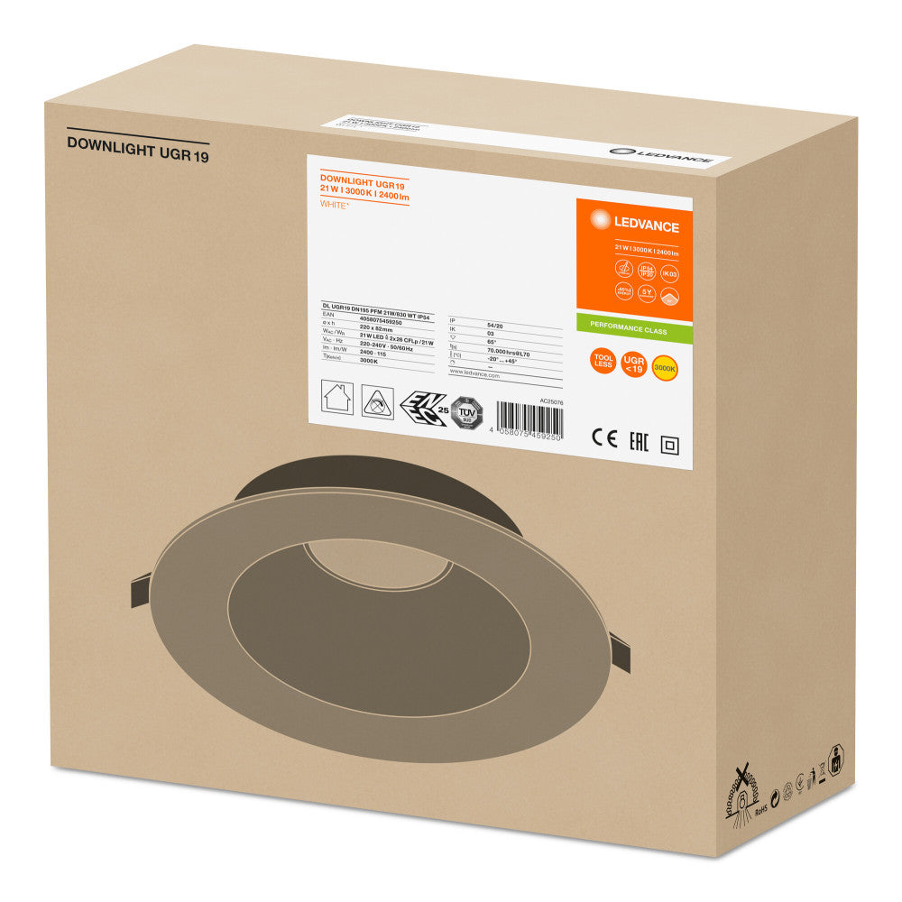 Downlight LED LEDVANCE 21W 2.400 lm IP54 3000K